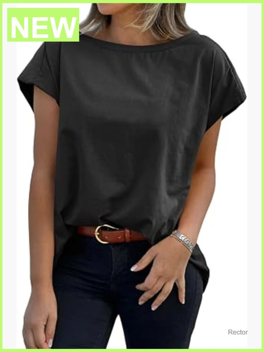 Women's Cap Sleeve Boat Neck Loose Fit Cotton Blend Tee